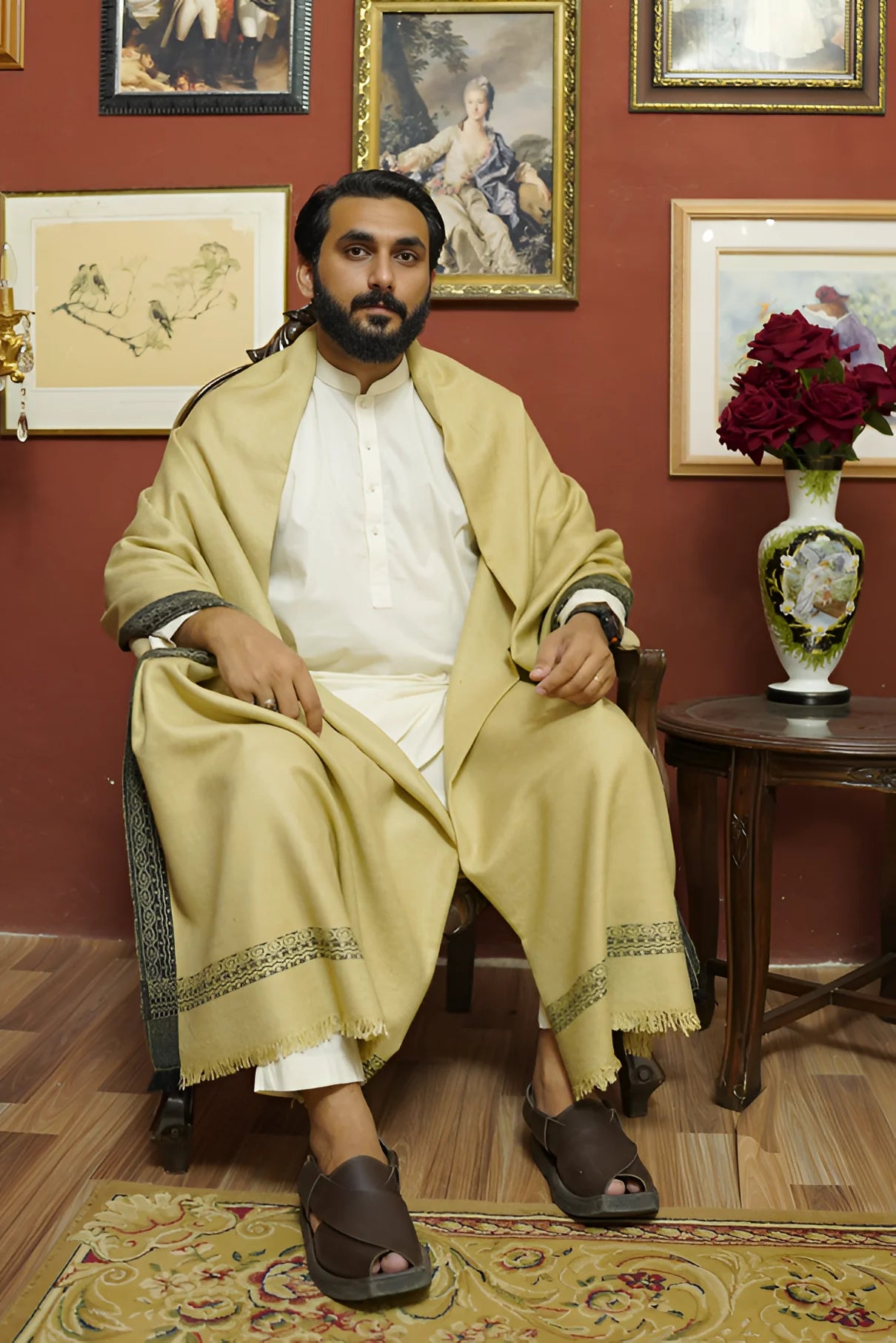 4 Border Lohi Wool Shawl For Men