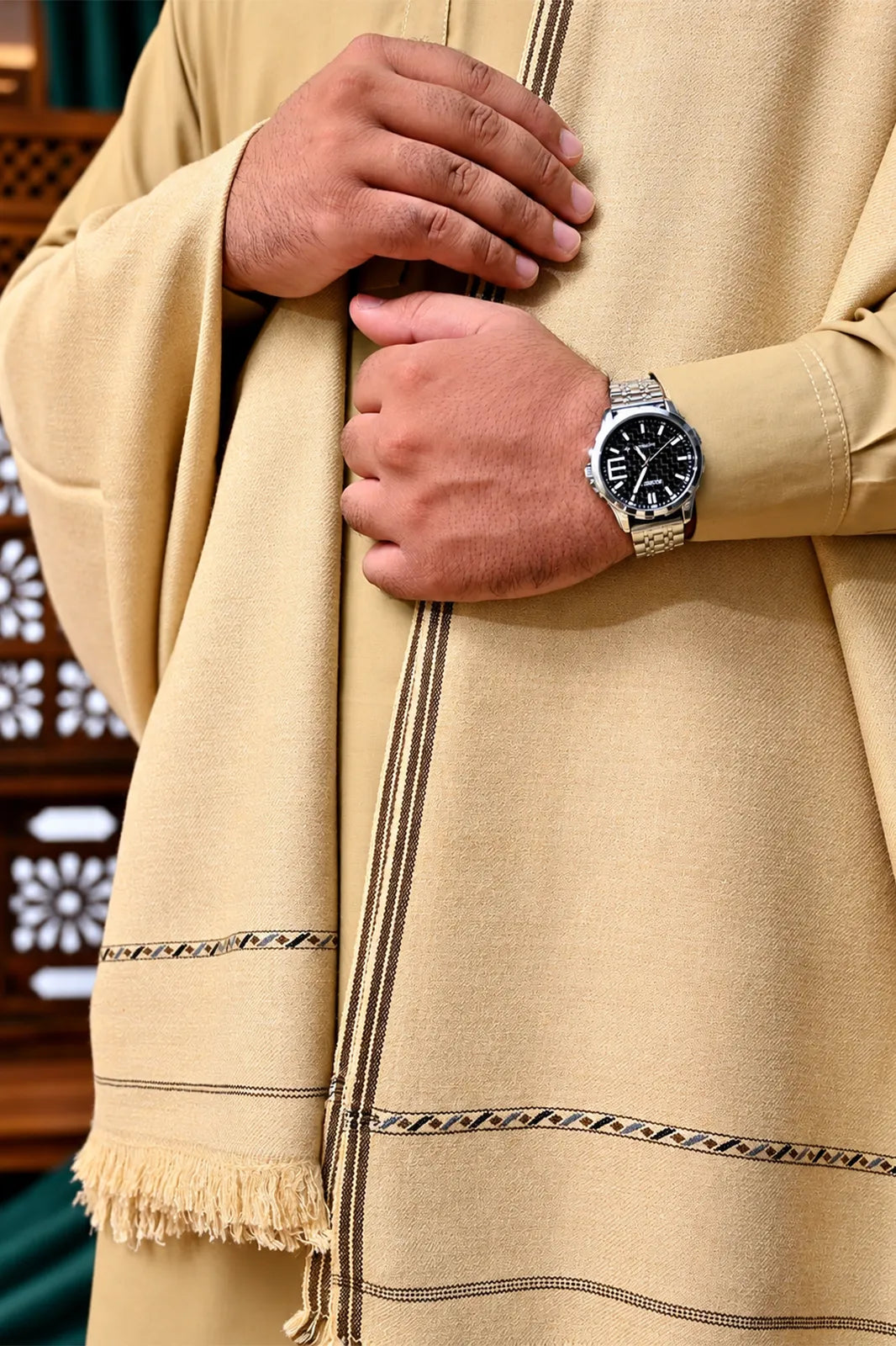 Golden Jalalpuri Wool Shawl